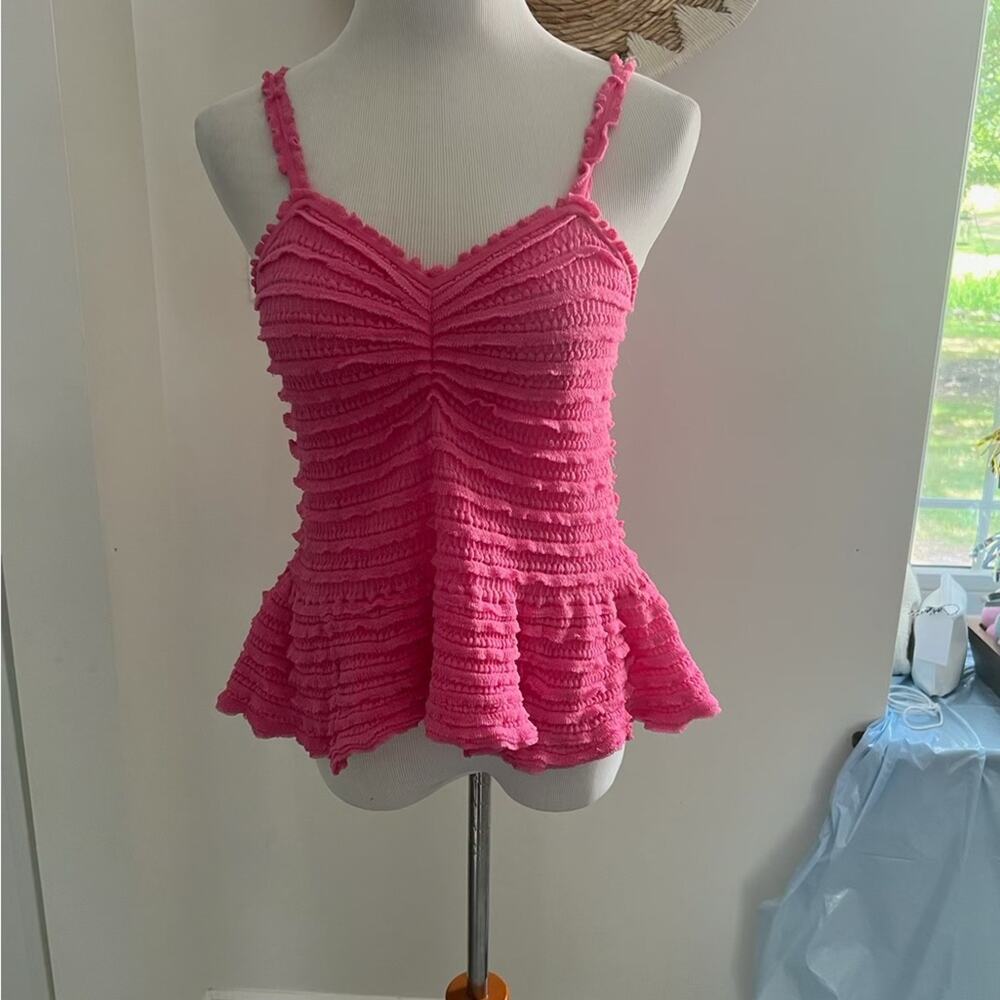 LoveShackFancy Women's XXL Pink Ruched Azami Peplum Camisole